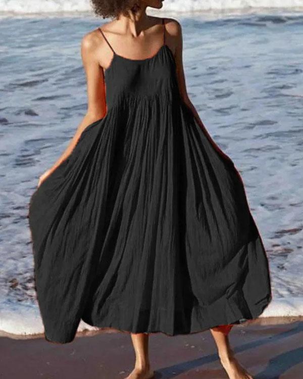 Women Summer Swing Spaghetti Cotton Holiday Boho Maxi Dresses