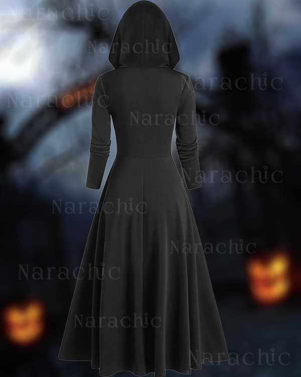 Halloween Midi Tie-Up Contrast Cape Long Sleeve Dress