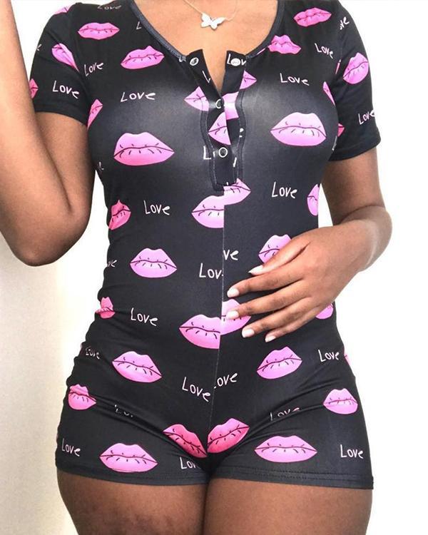 Casual Printed Short Sleeve Home Romper