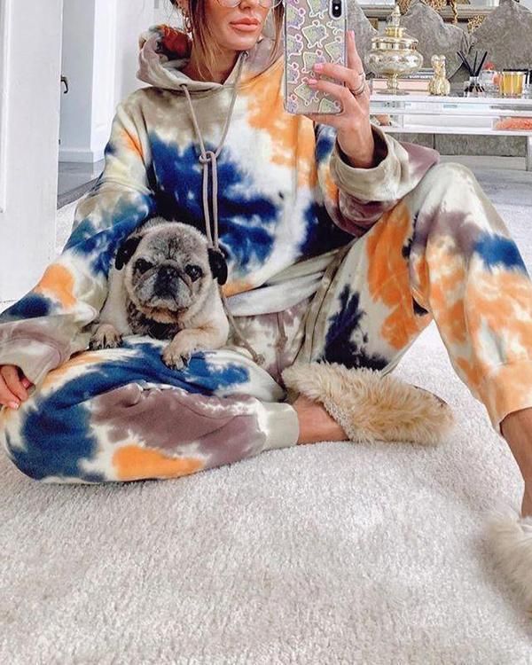 Casual Sports Tie-dyed Sweater Trousers Two-piece