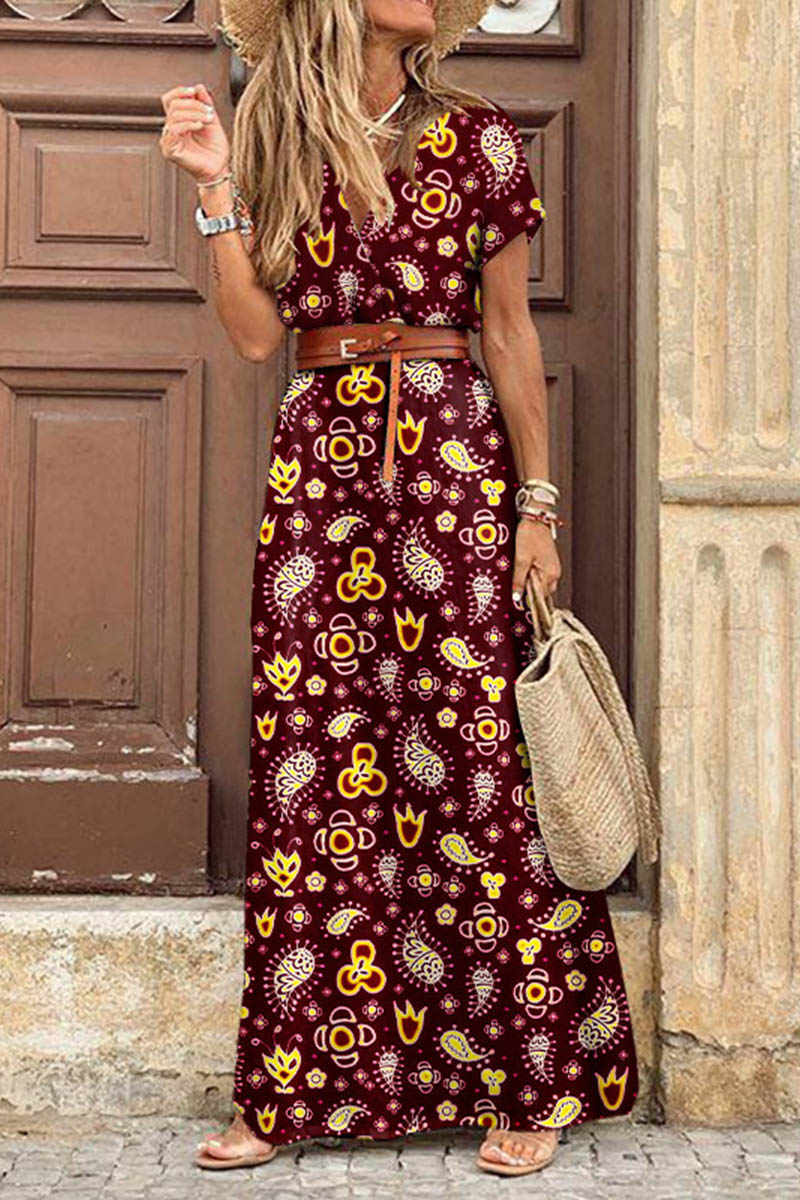 Boho Style Short Sleeve Print Maxi Dress